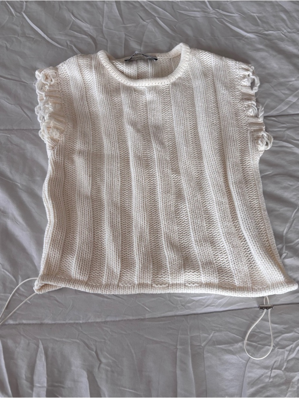 Zara Women's Ivory Knit Sleeveless Fringe-Trim Top Small